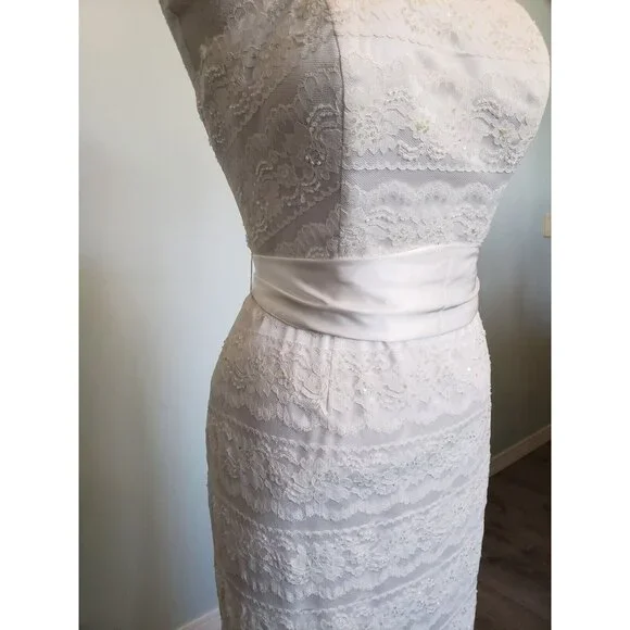 Galina Davids Bridal Womens 6 Wedding Dress Lacy Train Classic Strapless Elegant - Picture 4 of 6